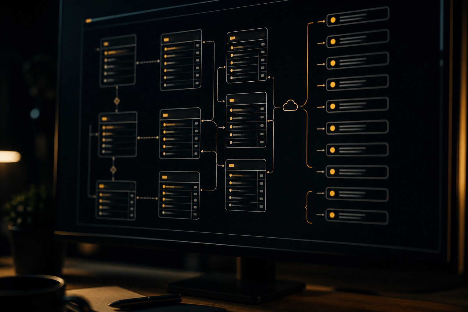 A laptop showing a data model diagram