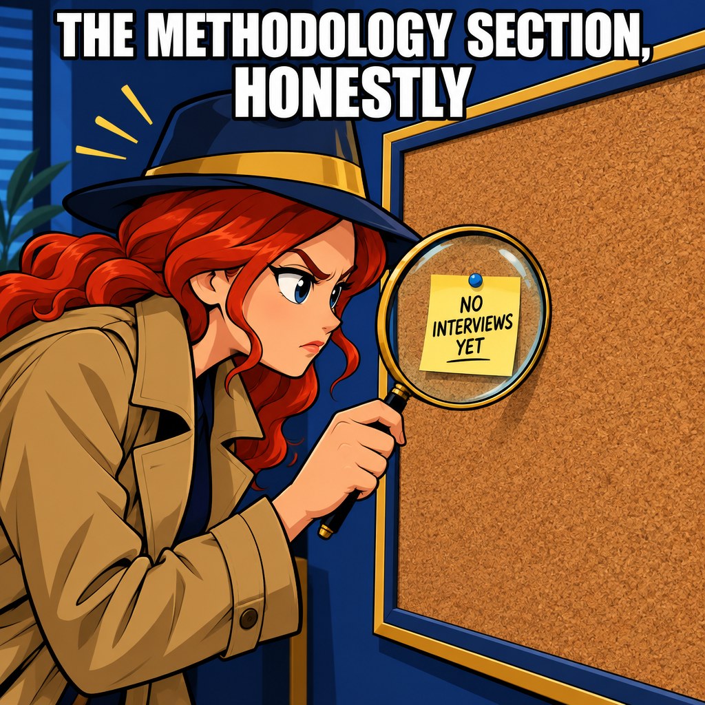 A detective examines a single sticky note reading no interviews yet pinned to an otherwise empty corkboard